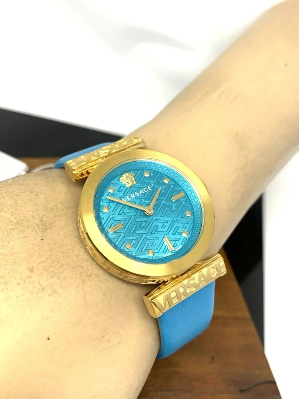 Versace Women's Watch VE6J00323 Regalia Swiss Quartz Gold Turquoise Leather 34mm